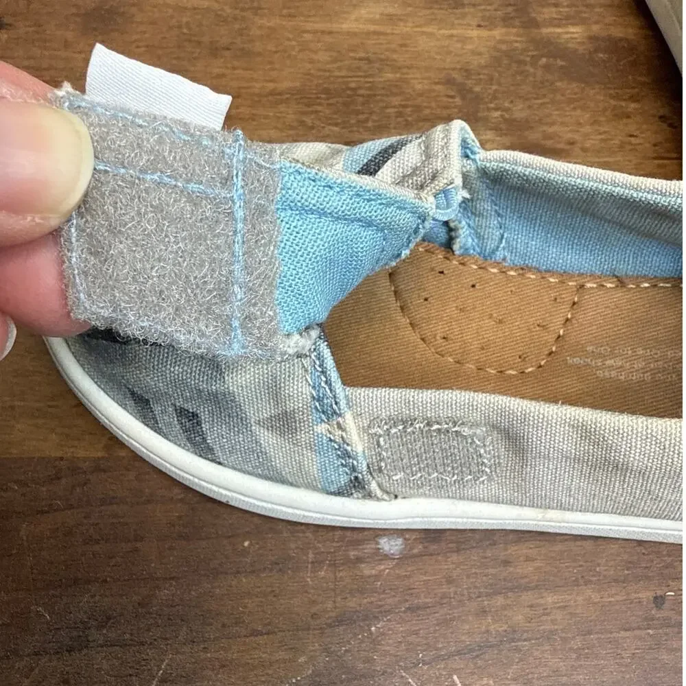 TOMS Alpargata Slip-On Shoe Geometric Blue Gray & Tan Print Toddler Size 7